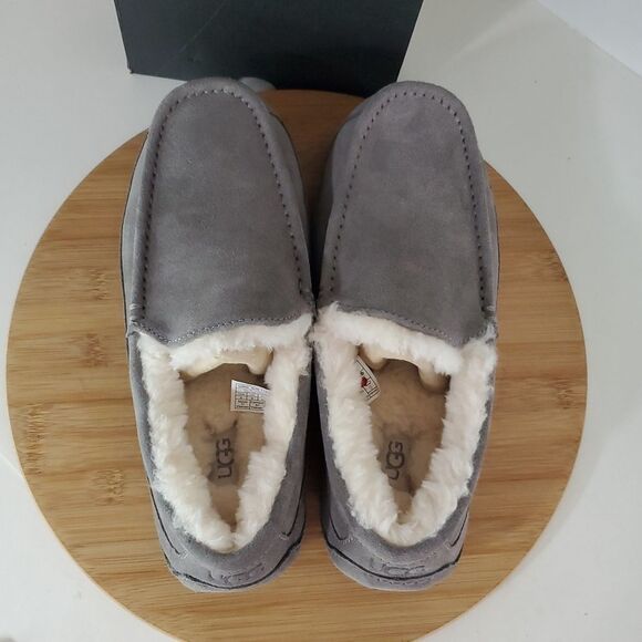 UGG Ascot Slipper Grey Suede Wool Comfort Loafer Men's US 9 NIB - Picture 6 of 16